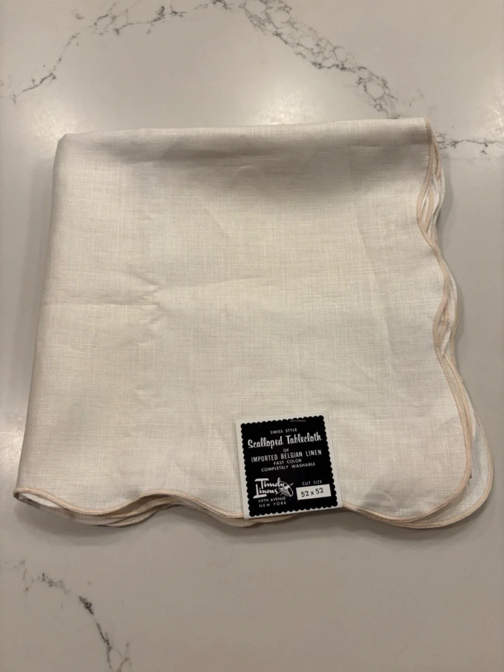 Vintage MCM NWT 100% Belgian Linen Scalloped Linen Tablecloth Cottagecore